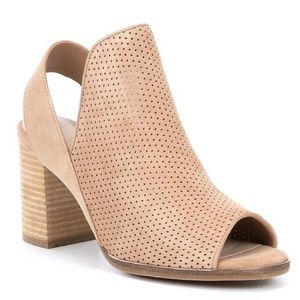COLE HAAN callista open toe sling suede block booties/ boots